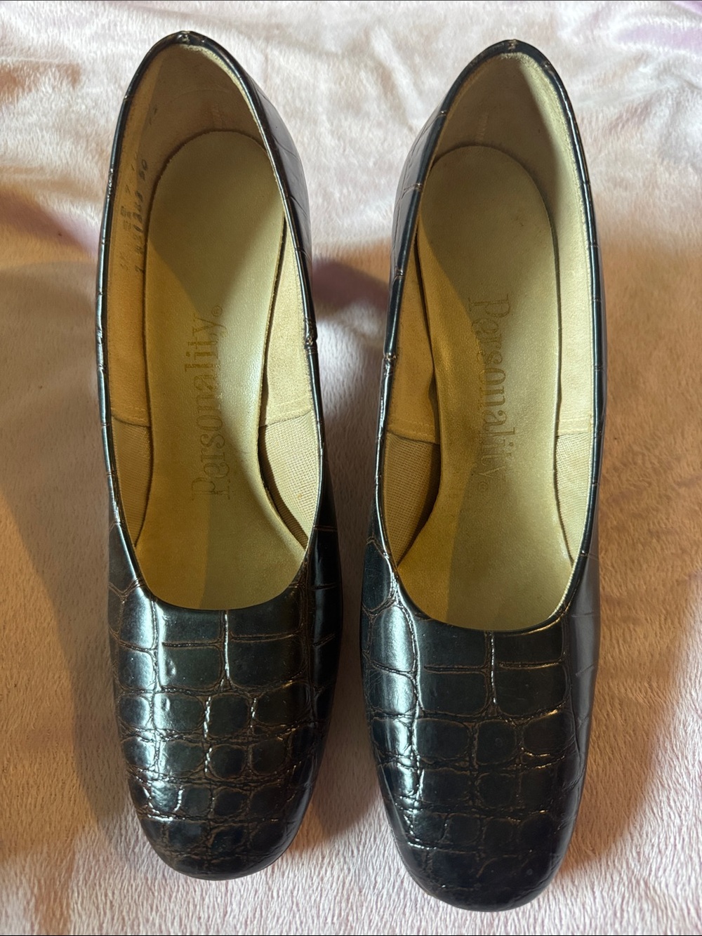 Vintage Black Croc-Embossed Heels